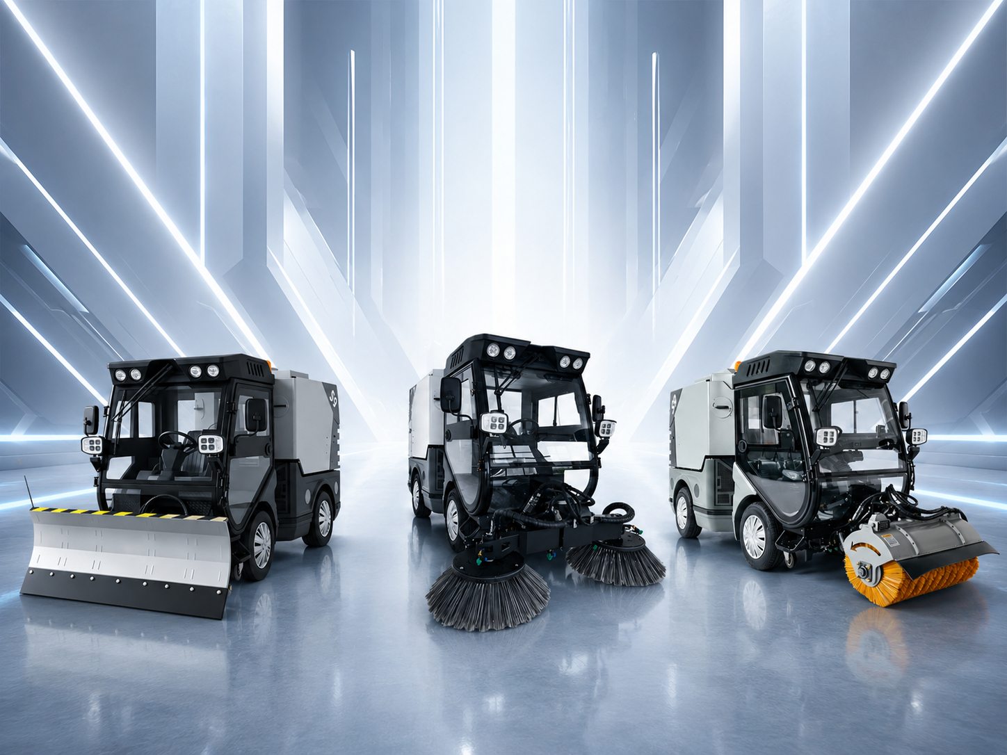 JIECHI S9 Sweeper Expands Its Capabilities with Snow Plow and Snow Brush Attachments